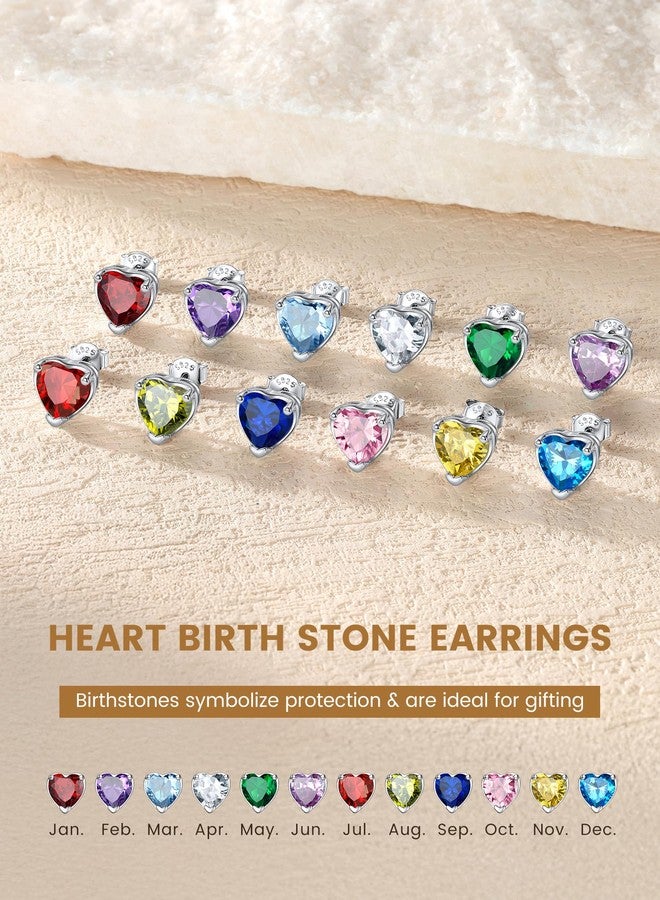 KeyStyle Amethyst Birthstone Earrings for Women,Heart Stud Earrings with 925 Sterling Silver Posts & Push Backs,8mm/2 Carat Cubic Zirconia Stud Earrings,Birthday Party Gifts Birthday Jewelry - Image 5